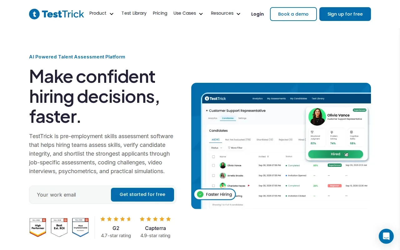 Screenshot of the TestTrick website
