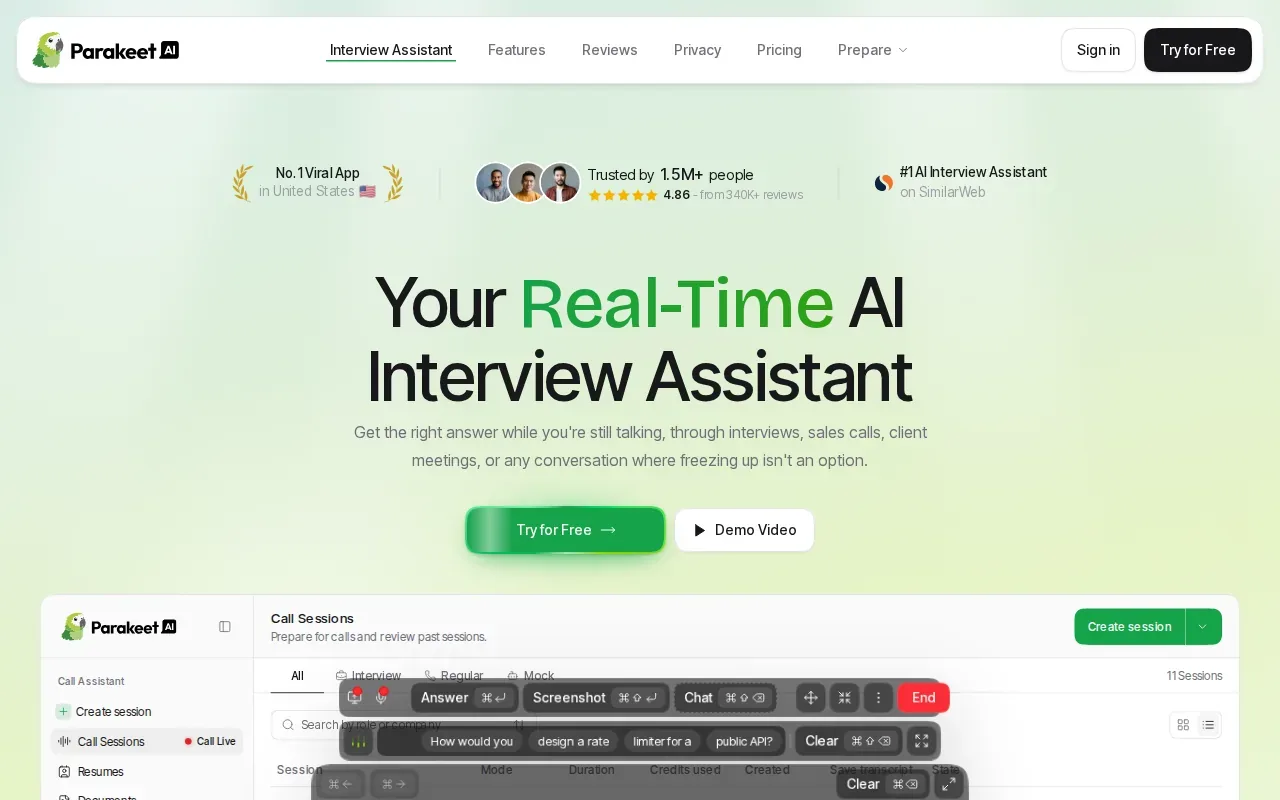 Screenshot of the ParakeetAI website