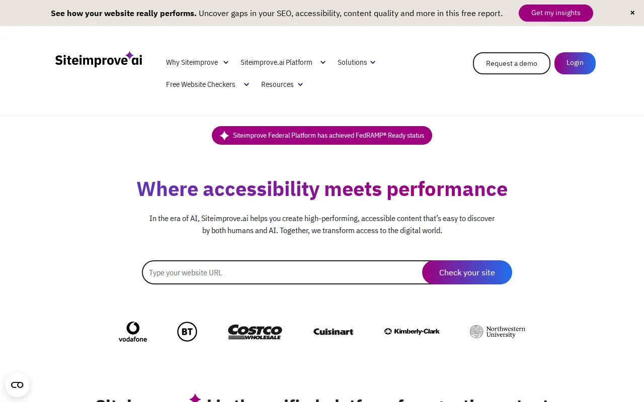 Best LLM SEO Services for AI Search 7 Screenshot of the Siteimprove.ai website
