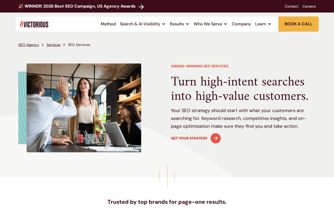 Best Local SEO Agencies for Growing Brands 3 Screenshot of the Victorious website