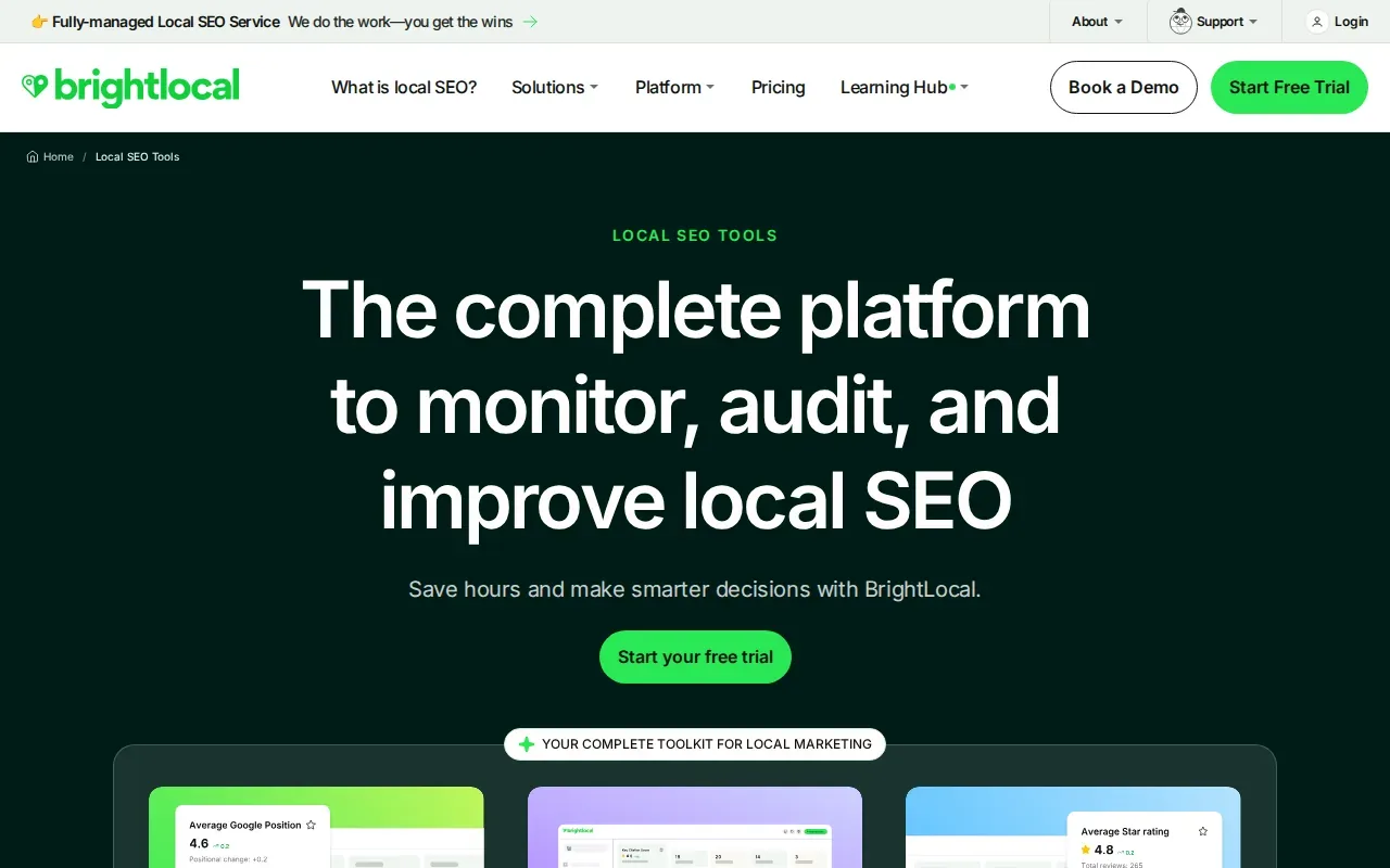 Screenshot of the BrightLocal website