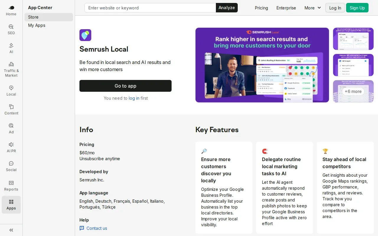 Screenshot of the Semrush Local website