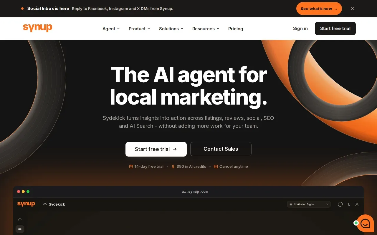 Screenshot of the Synup website