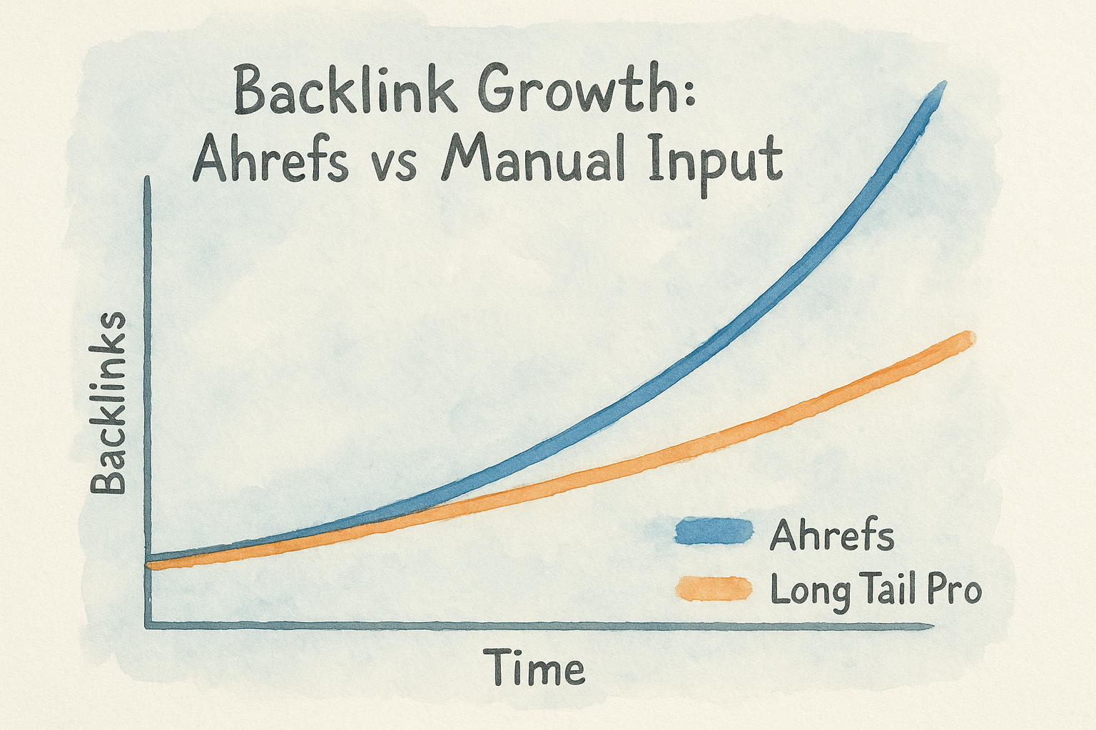 Graph comparing backlink growth tracked by Ahrefs vs manual input required in Long Tail Pro.