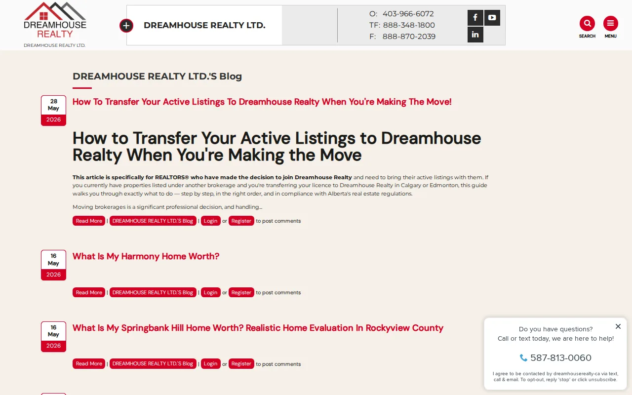 Screenshot of the DreamHouse Realty website