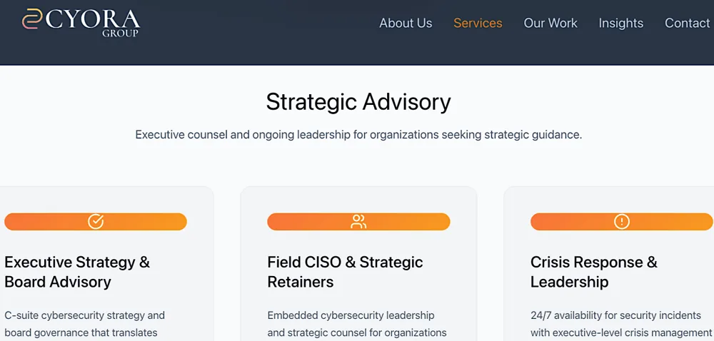 Cyora Group: visual reference for 3. Cyora Group , Executive‑Level Cybersecurity for Mergers
