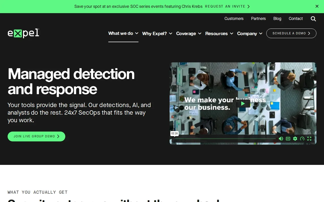 Screenshot of the Expel Managed Detection and Response website