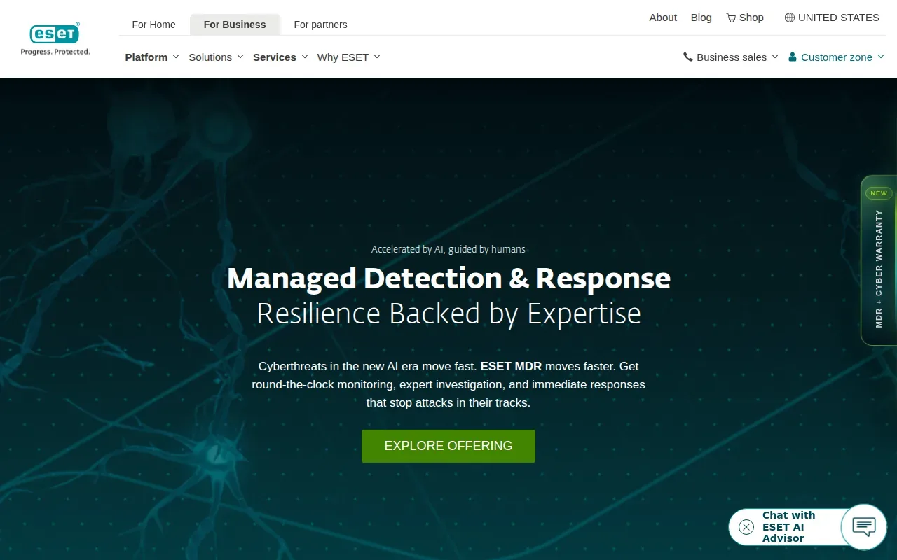 Screenshot of the ESET MDR website