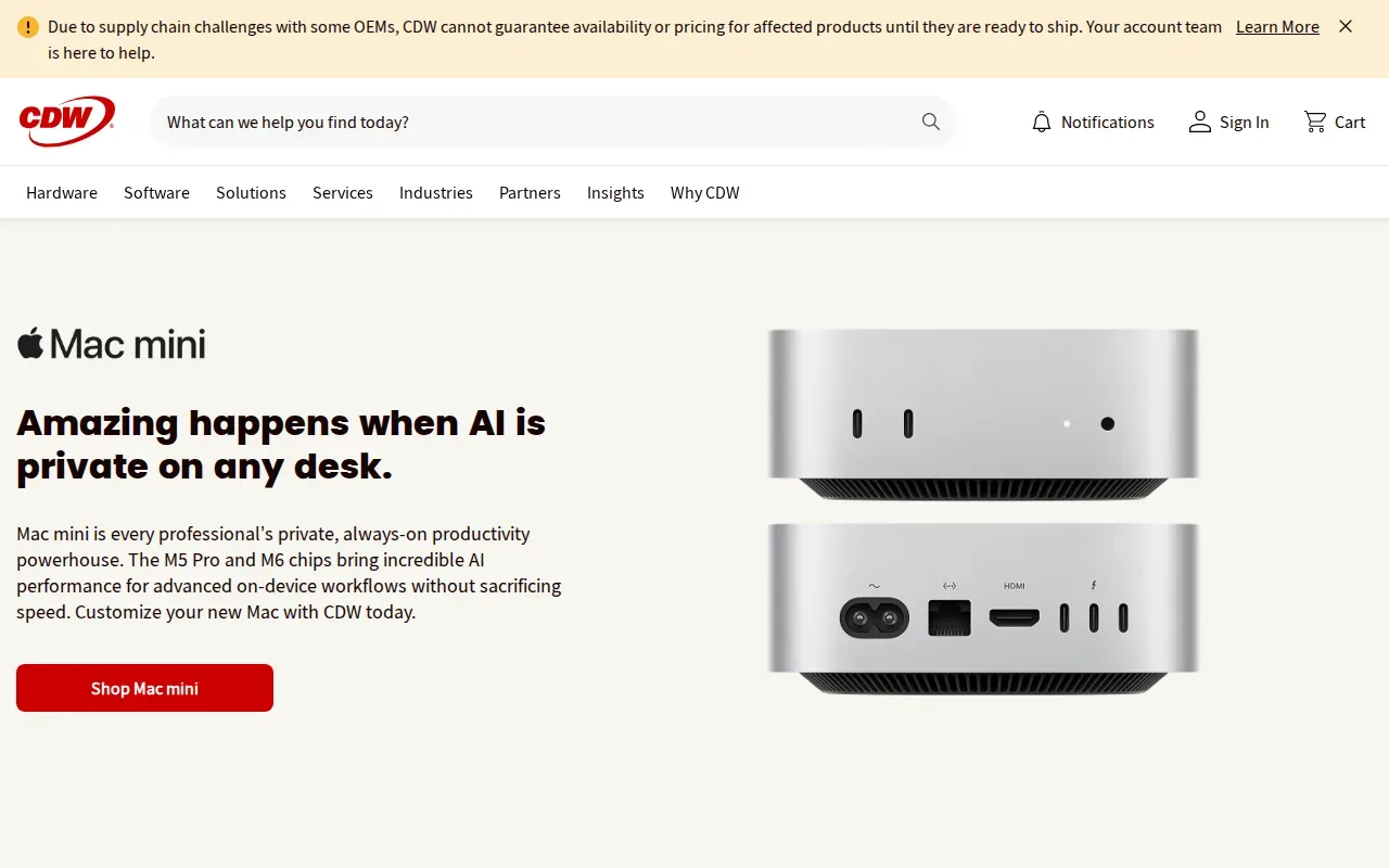 Screenshot of the CDW website