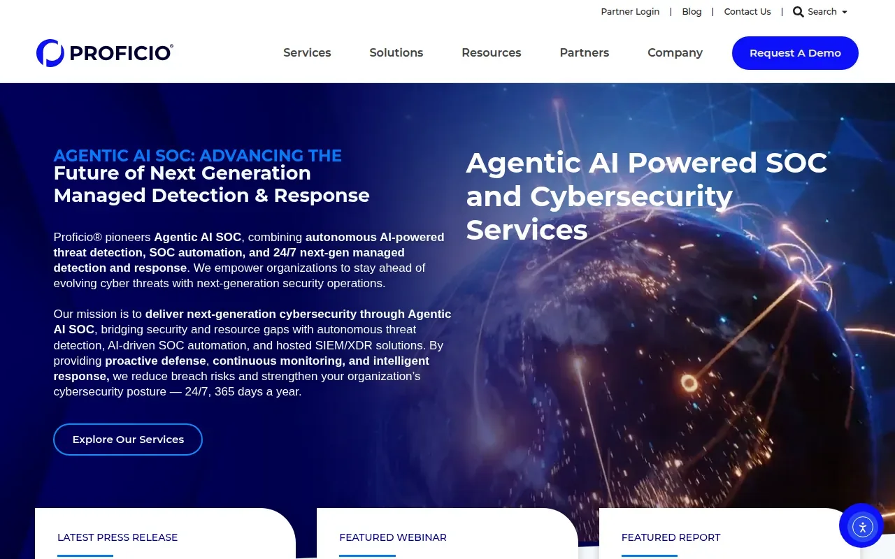 Screenshot of the Proficio website