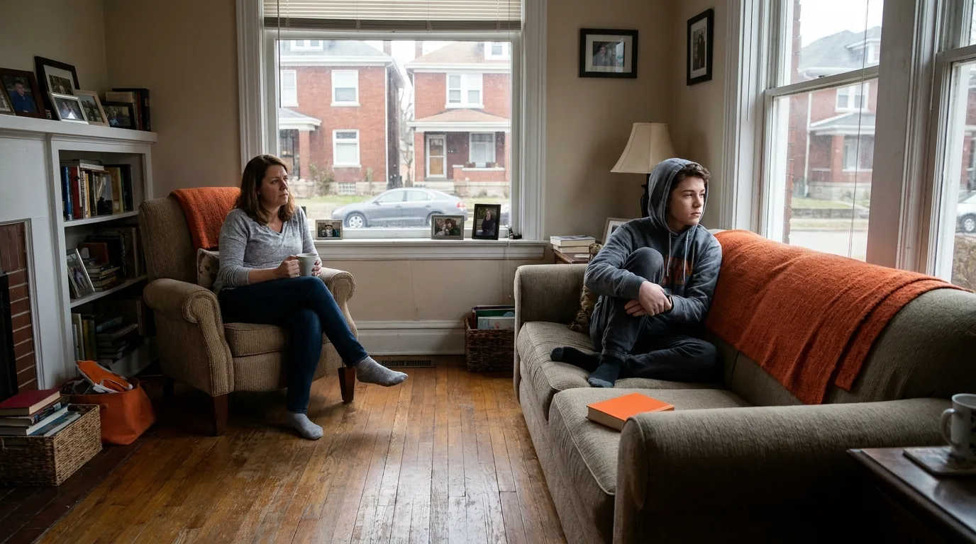 Parent noticing signs of teen stress after divorce at home.