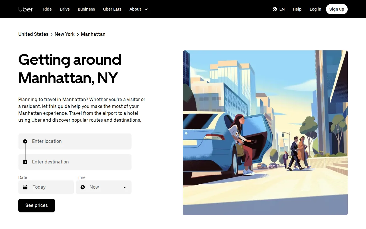 Screenshot of the Uber website