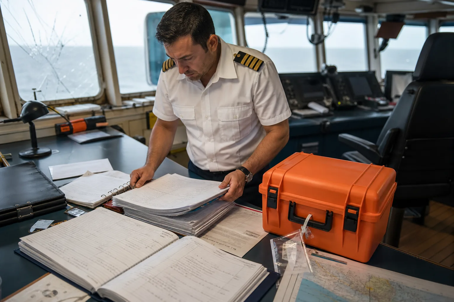 Preserving vessel logs and maintenance records for a maritime insurance claim.