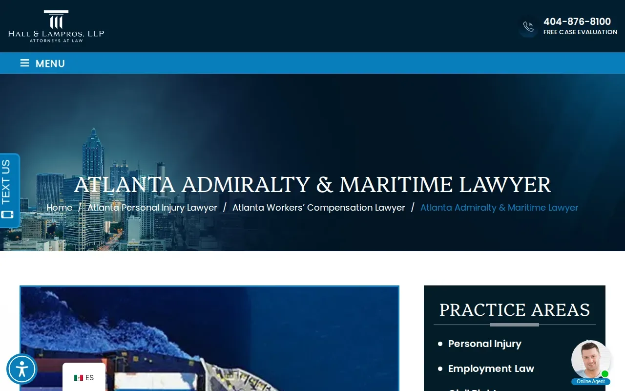 Screenshot of the Atlanta Admiralty & Maritime Lawyer by Hall & Lampros website
