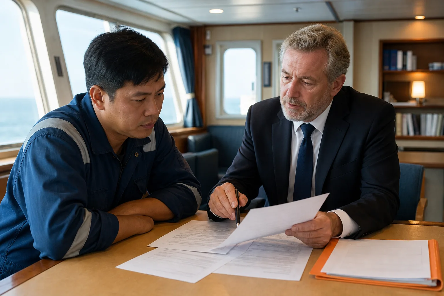 Foreign maritime worker reviewing claim documents and filing deadlines