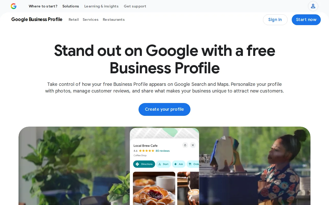 Screenshot of the Google Business Profile website