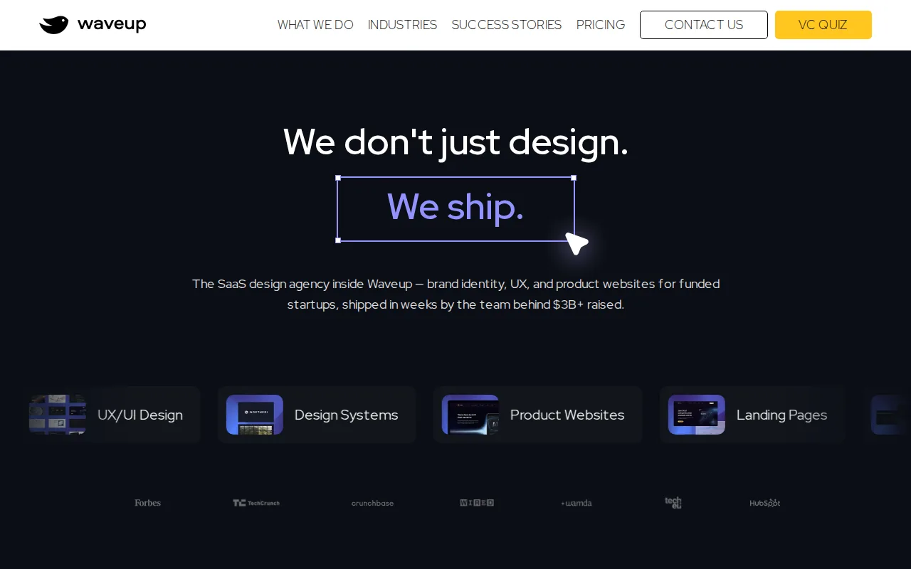 Screenshot of the Waveup website