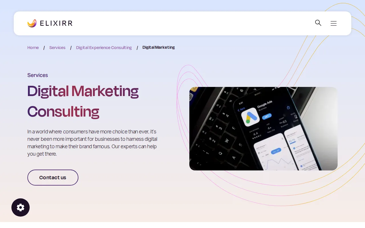 Screenshot of the Elixirr website