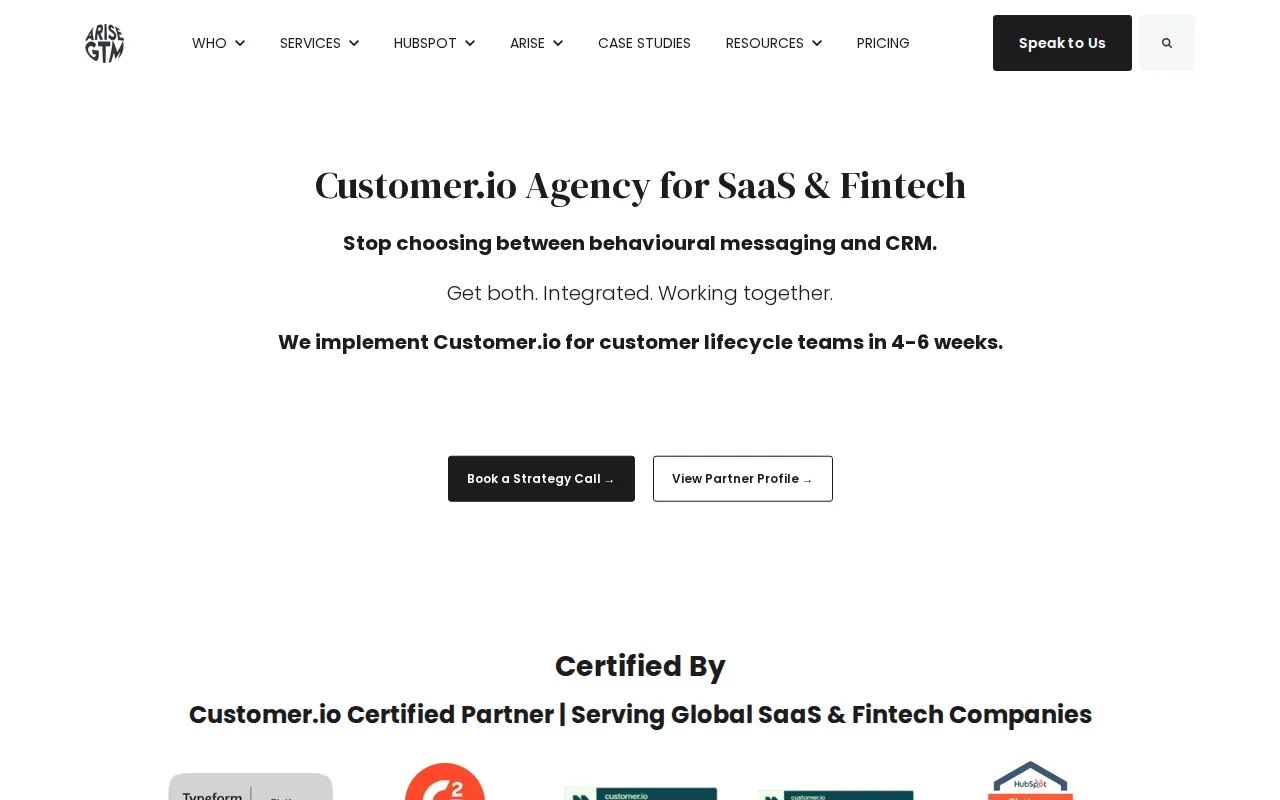 Screenshot of the ARISE GTM website