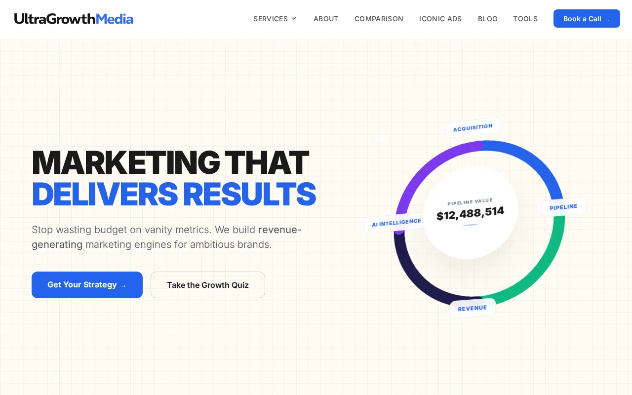 Screenshot of the UltraGrowthMedia website