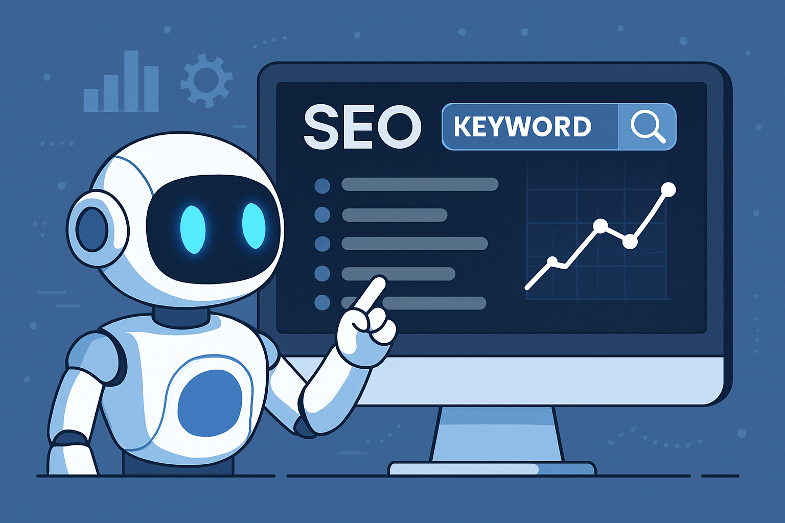 Illustration of AI algorithm analyzing SEO keyword data. Alt: AI-powered SEO keyword research showing how to use ai for seo ranking.
