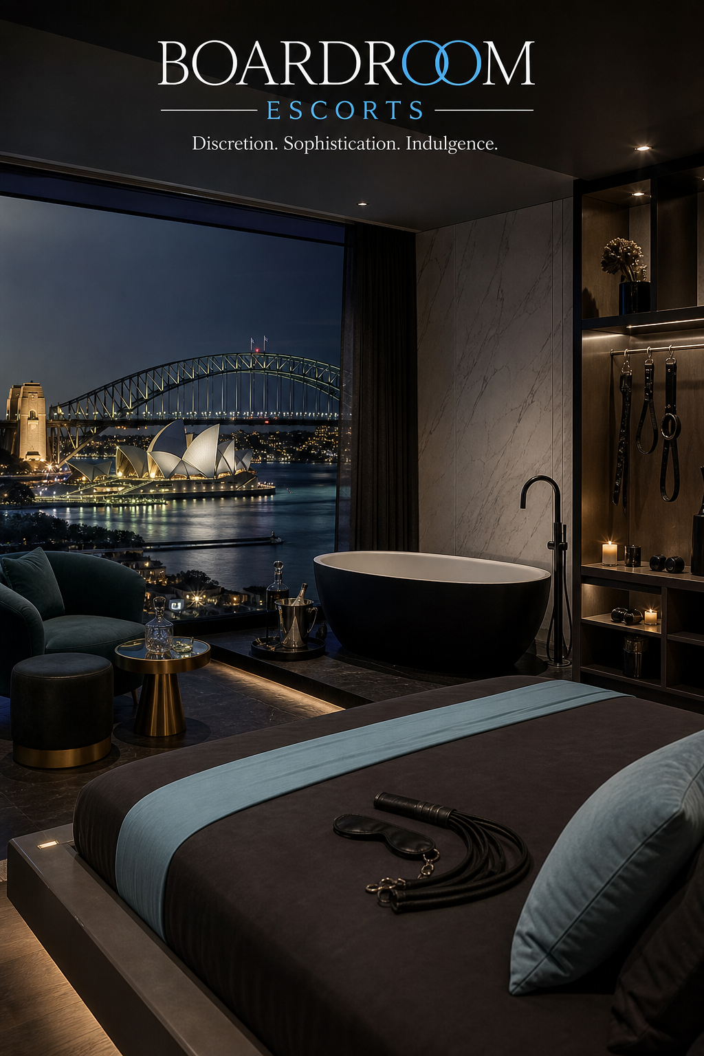 A descriptive prompt for an AI image generator in Realism style, related to the section content. Alt: image showing a luxury, discreet fetish‑friendly suite in Sydney.