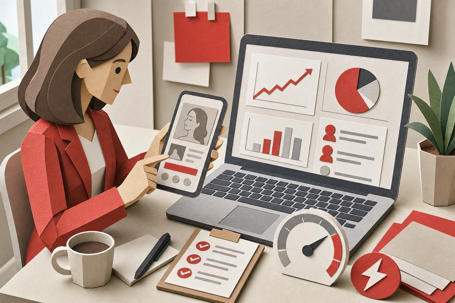 Papercraft illustration of technical SEO and consultation conversion tracking for a med spa website.
