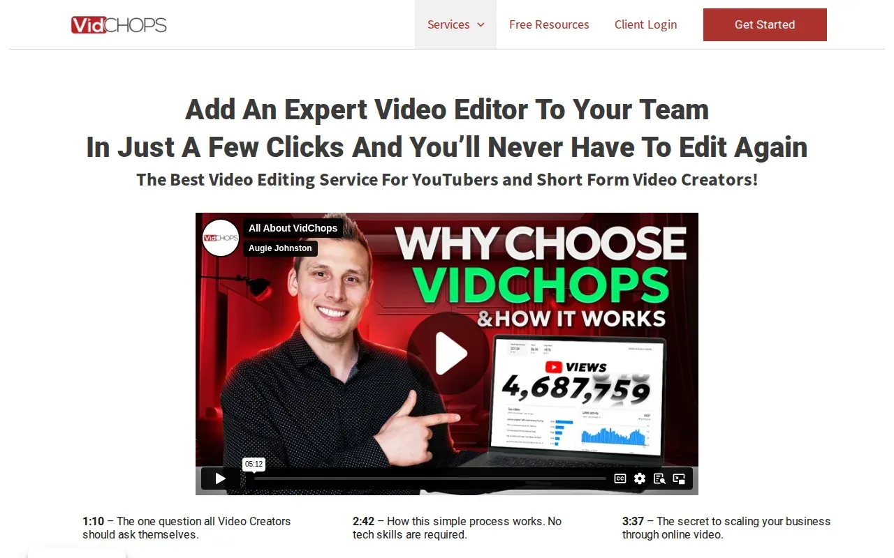 Screenshot of the Vidchops website