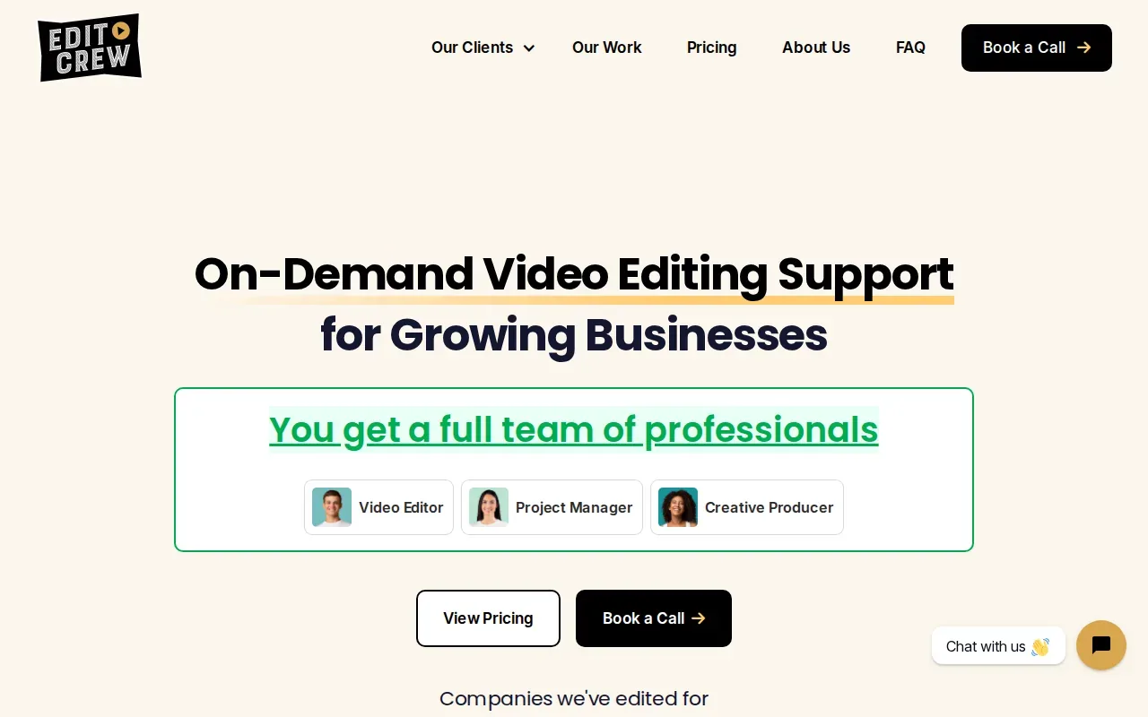 Screenshot of the Edit Crew website