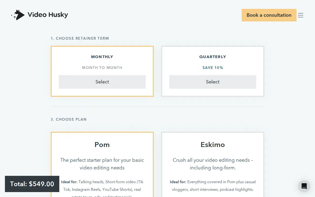 Screenshot of the Video Husky website