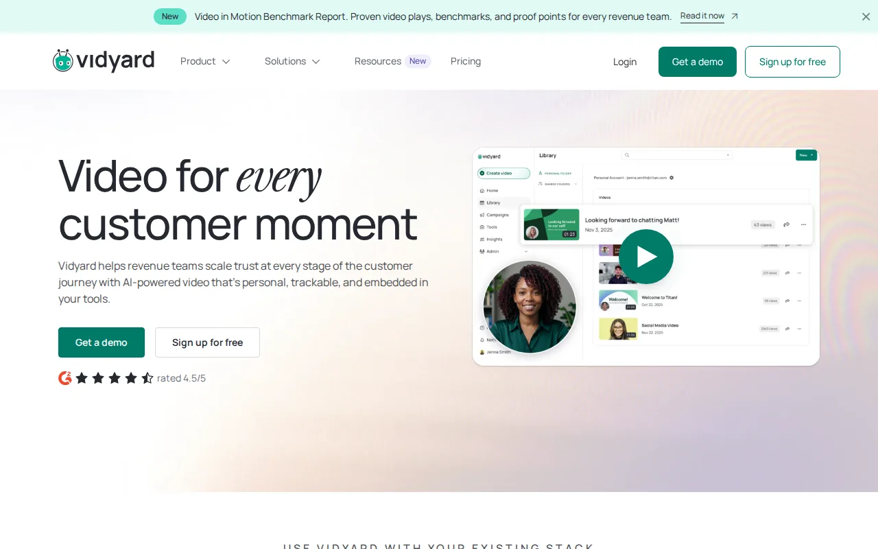 Screenshot of the Vidyard website