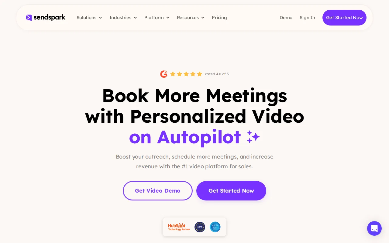 Screenshot of the Sendspark website