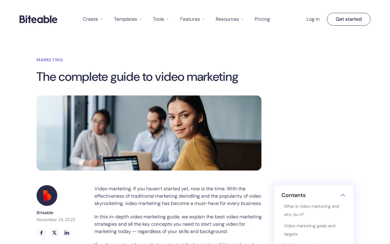 Screenshot of the Biteable website