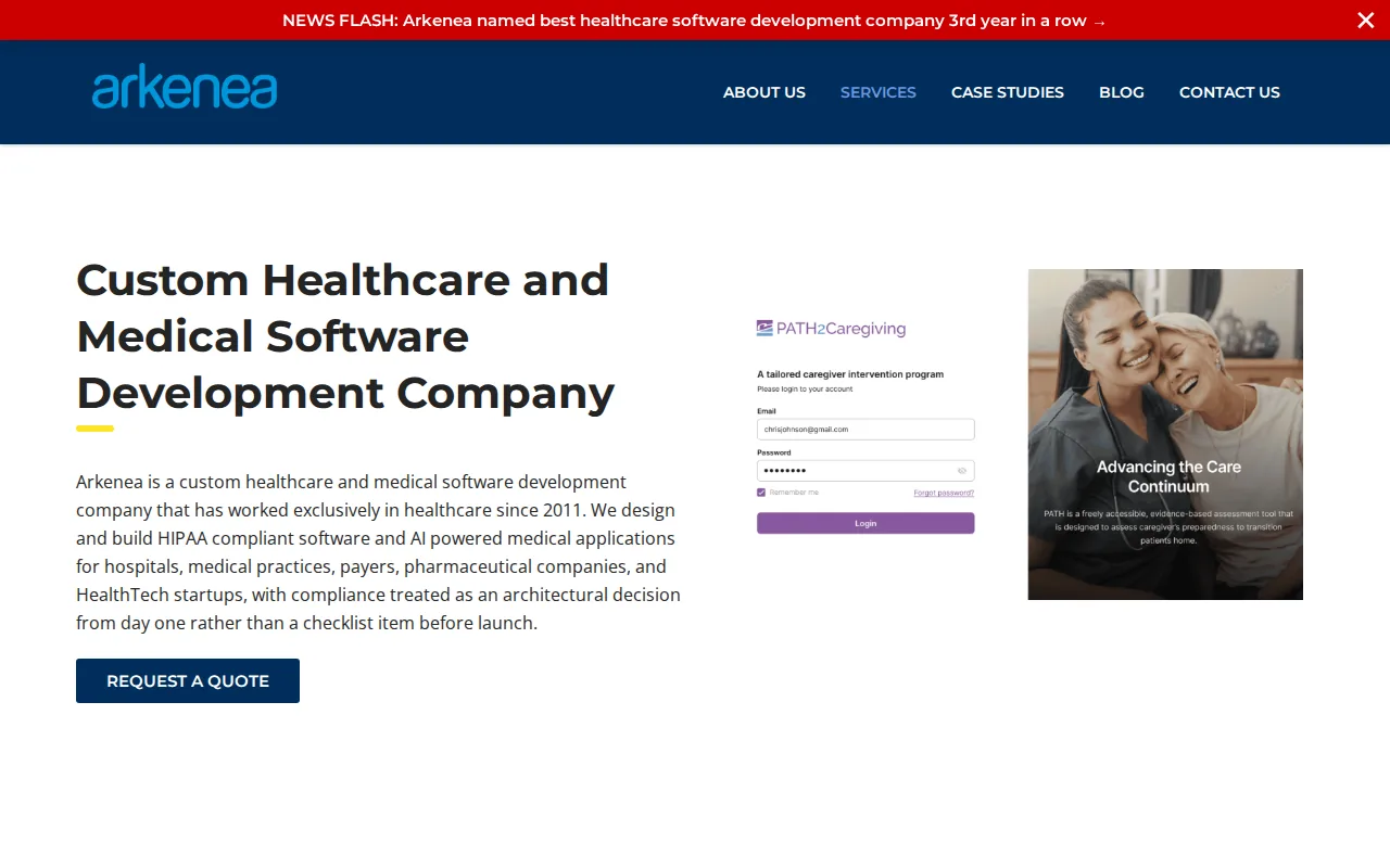 Arkenea: visual reference for 6. Arkenea — Healthcare‑Only Startup Development