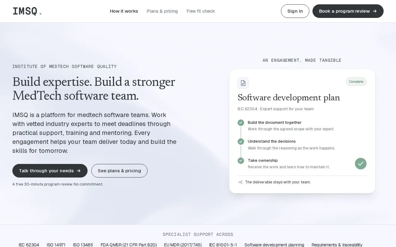 Screenshot of the IMSQ website