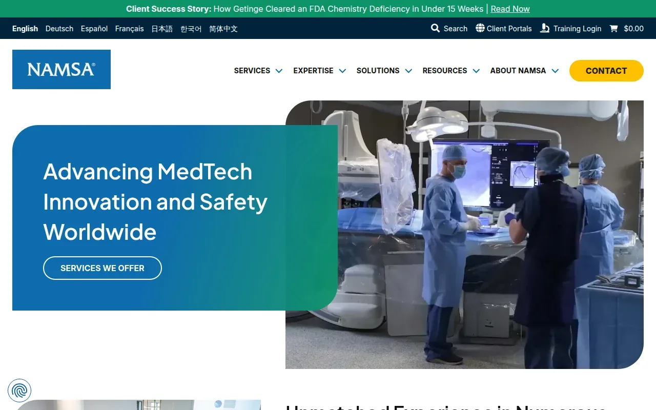 Screenshot of the NAMSA website