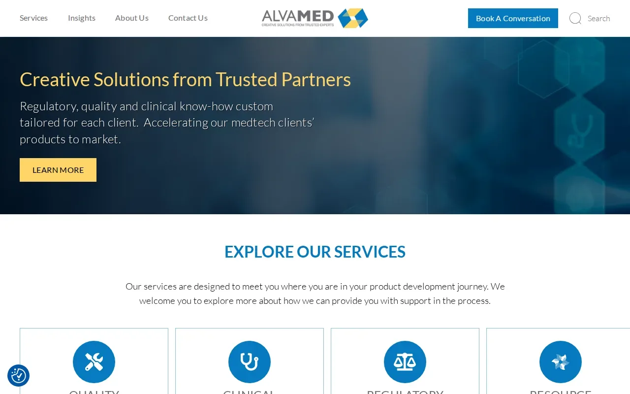 Screenshot of the AlvaMed website