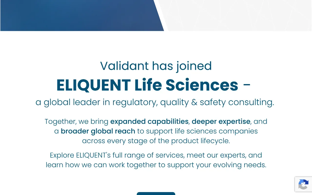 Screenshot of the Validant website