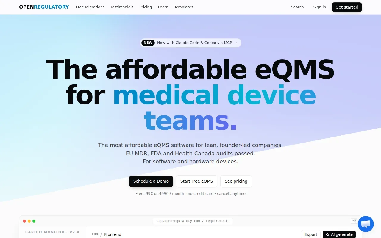 Screenshot of the OpenRegulatory website
