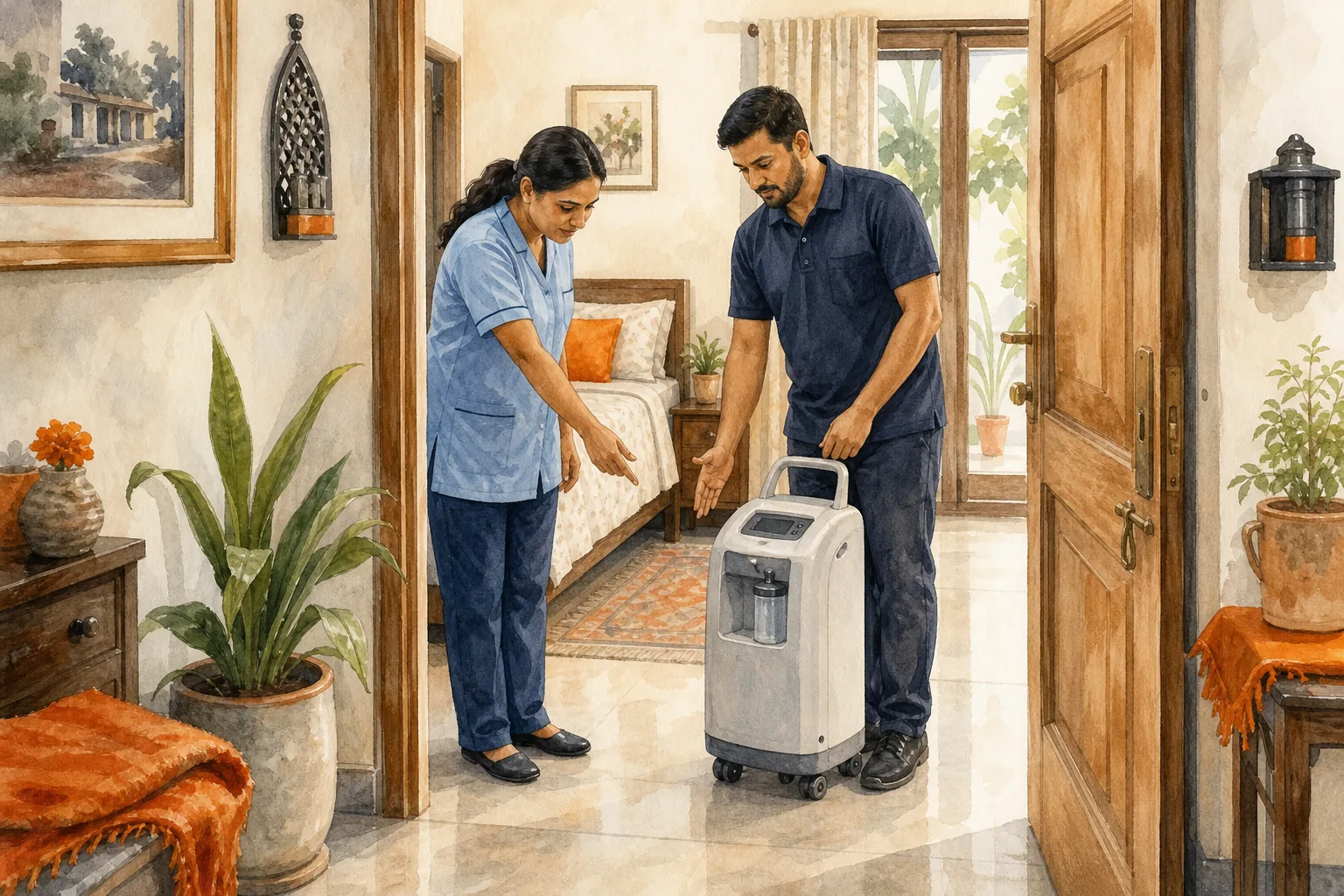 Safe home delivery and setup for rented medical equipment in India.