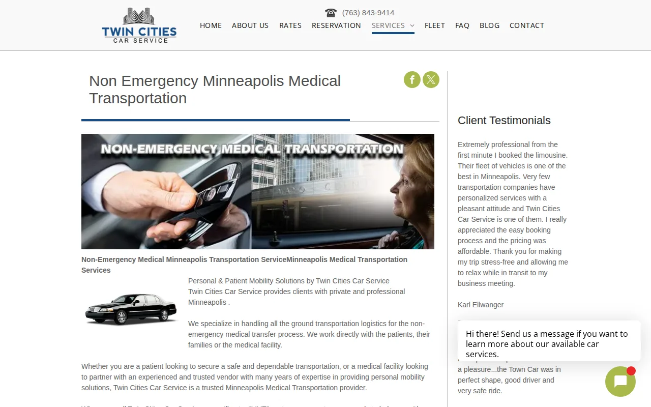 Screenshot of the Twin Cities Car Service website