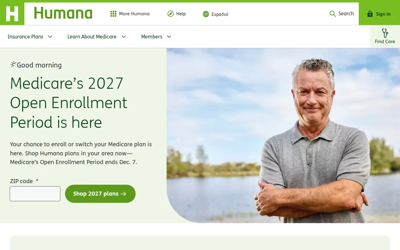 Screenshot of the Humana website