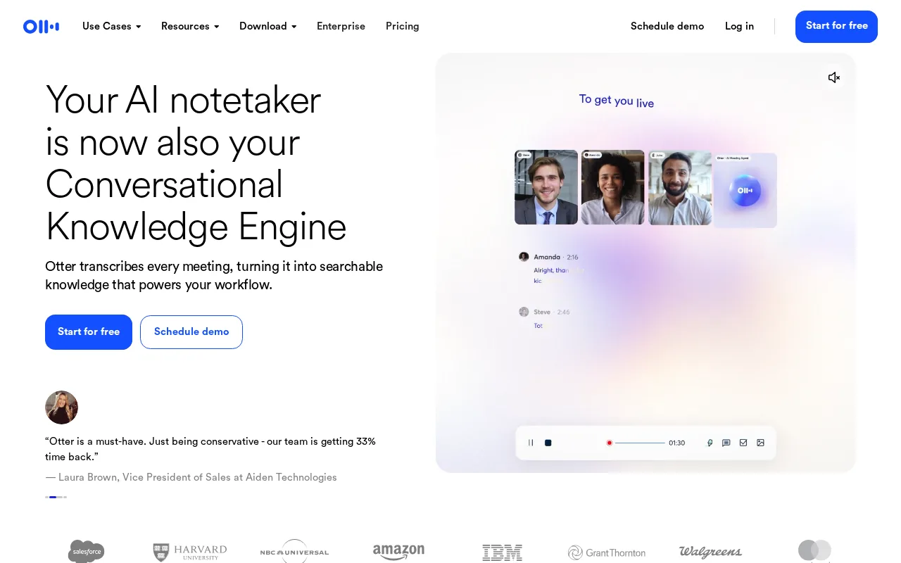 Screenshot of the Otter website