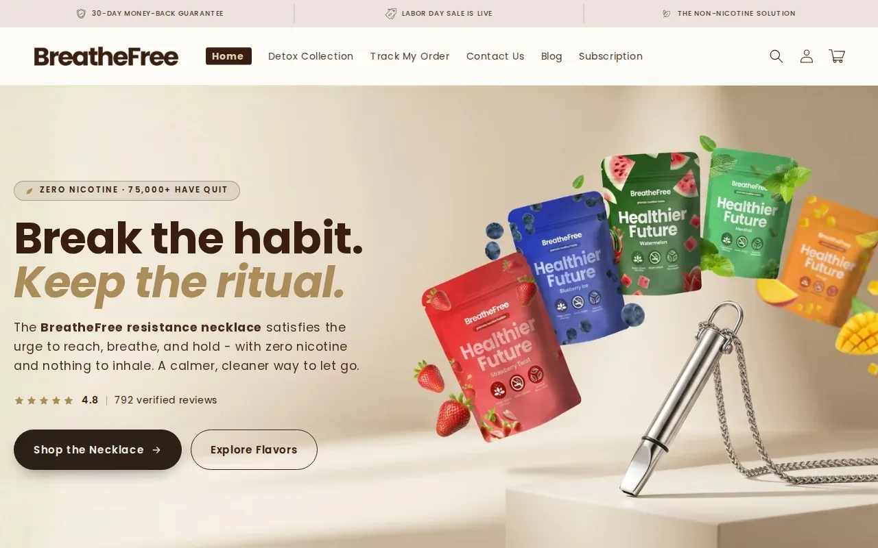 Screenshot of the BreatheFree website