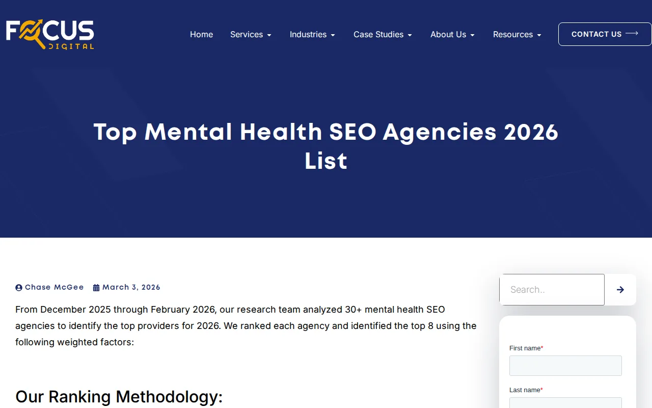 Screenshot of the Focus Digital website