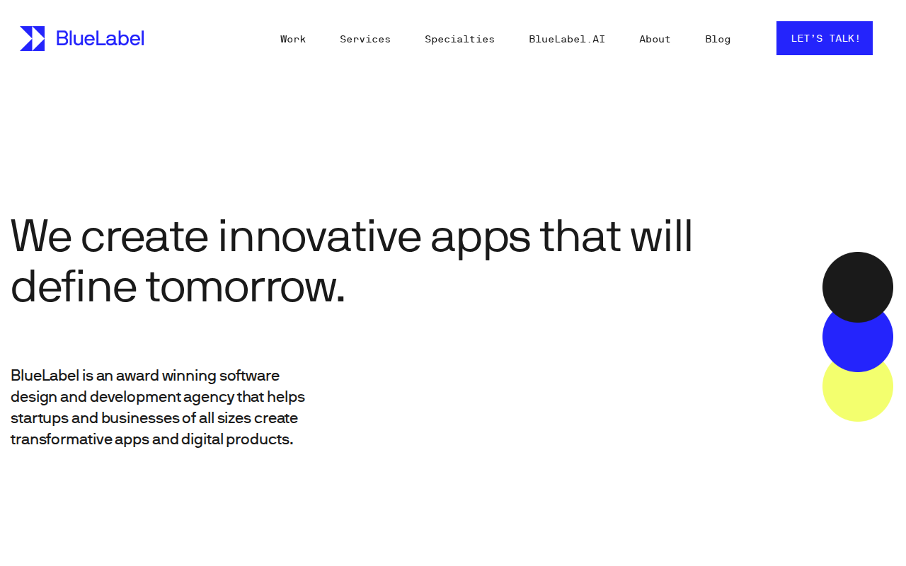 BlueLabel app development service page screenshot