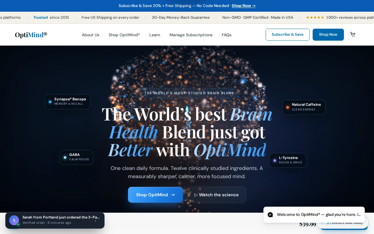 Screenshot of the OptiMind website