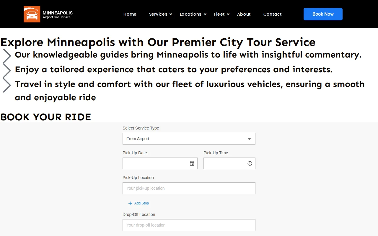 Screenshot of the Minneapolis Airport Car Service website