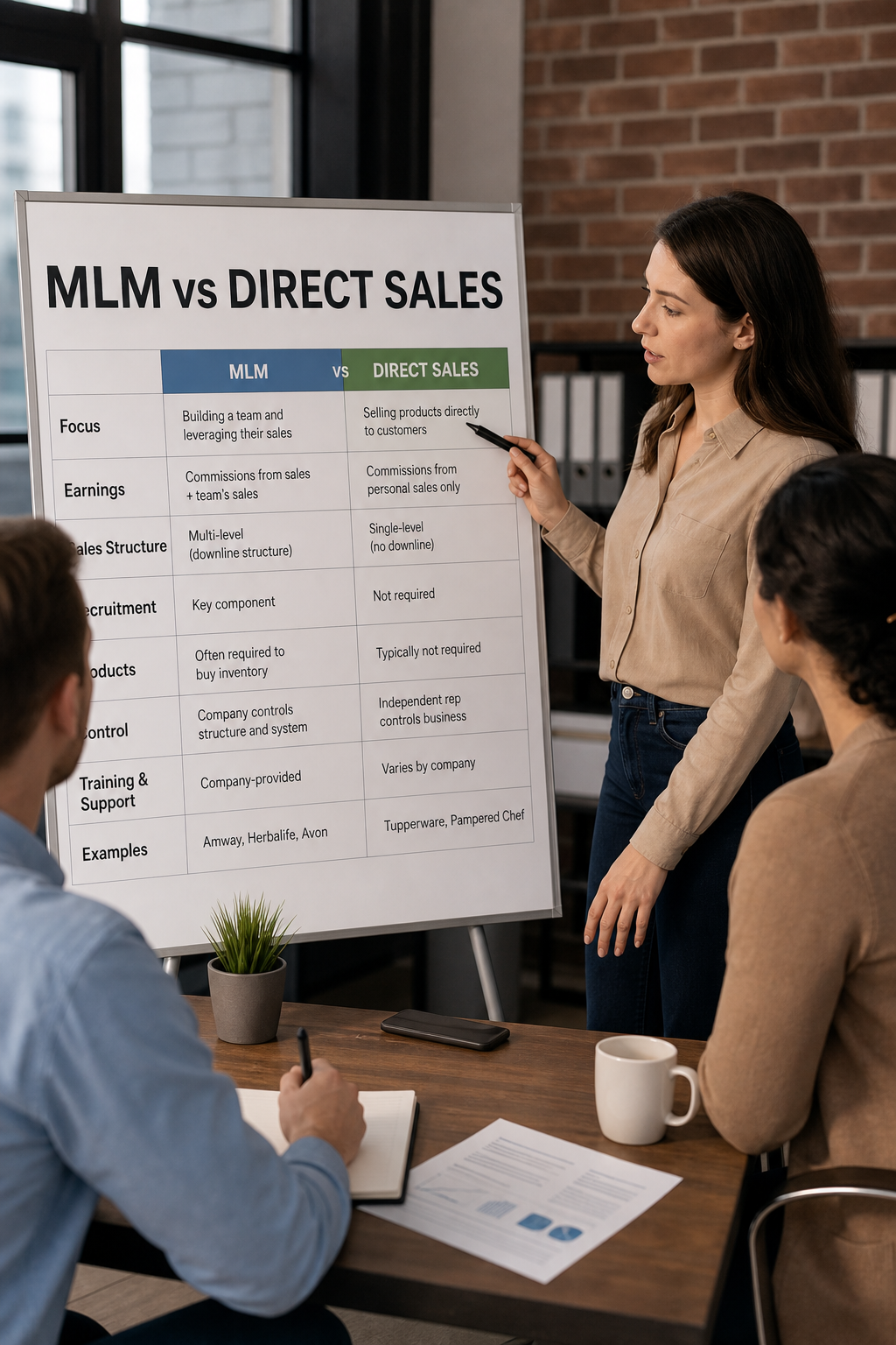 A photorealistic image related to mlm-vs-direct-sales. Alt: mlm-vs-direct-sales