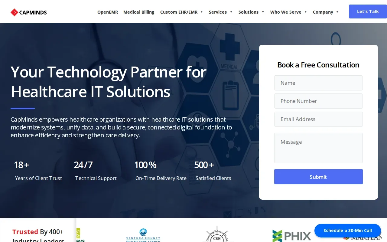 Screenshot of the CapMinds website